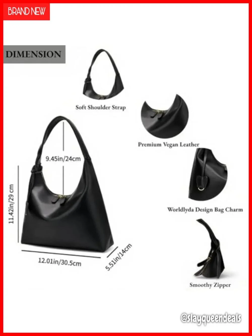 Vegan Leather Slouchy Hobo Purse Crescent Tote Shoulder Bag
